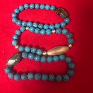 Turquoise and Gold Beaded Bracelet Set